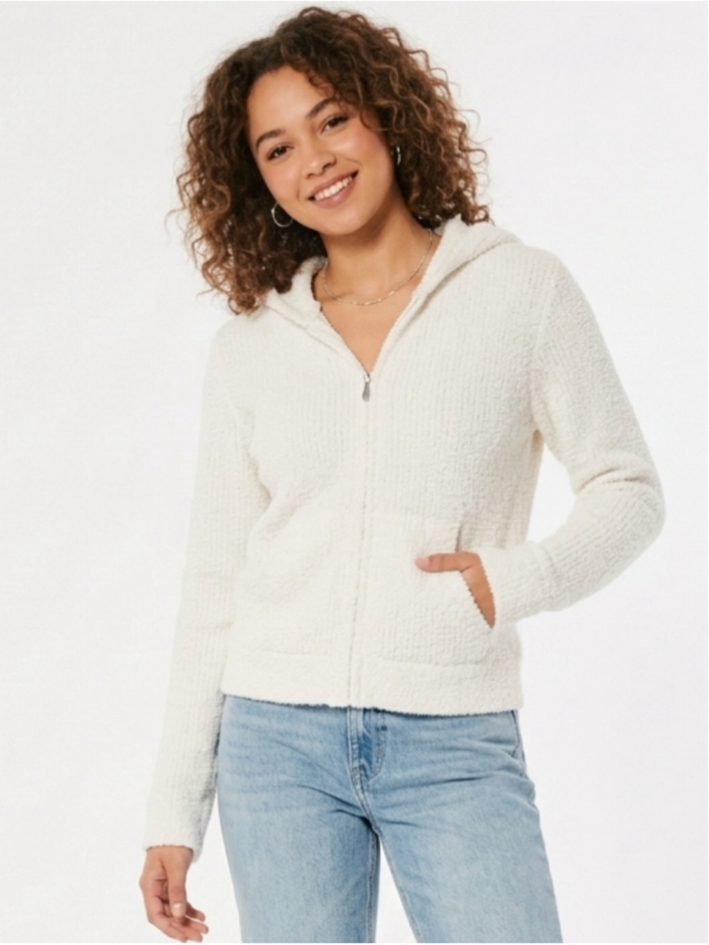 Columbia Sherpa Zip Up Hoodie Womens Ivory Fuzzy Teddy Cozy Gorpcore M #1064
